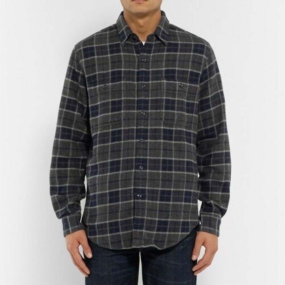 NWOT J CREW WALLACE & BARNES Shacket Shirt Men S Plaid Grey Flannel 2 Pockets